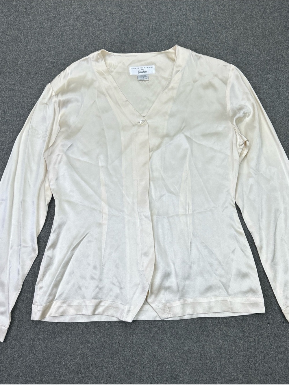 Roberto Vianni Neiman Marcus 100% Silk Ivory Blouse Womens 6 Long Sleeve Top
